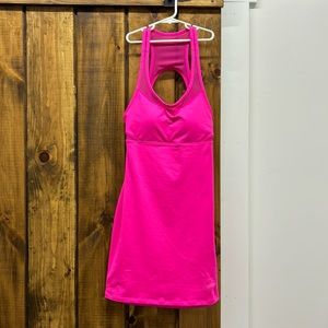 Hot Pink Fabletic’s dress. Body hugging. Open back.